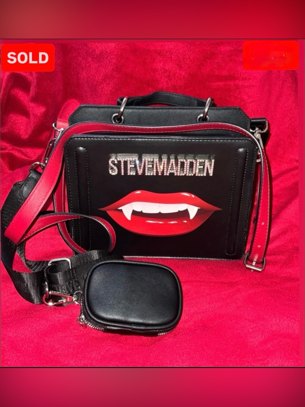 Steve Madden Black & Red Vampire Lips Messenger Bag